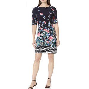 ELIZA J Patterned Elbow Sleeve Sheath Mini Dress